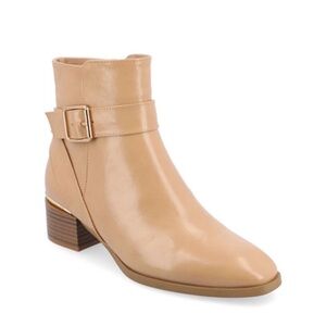 Journee Collection Elley Buckle Strap Block Heel Booties in Tan, Size 10, NEW